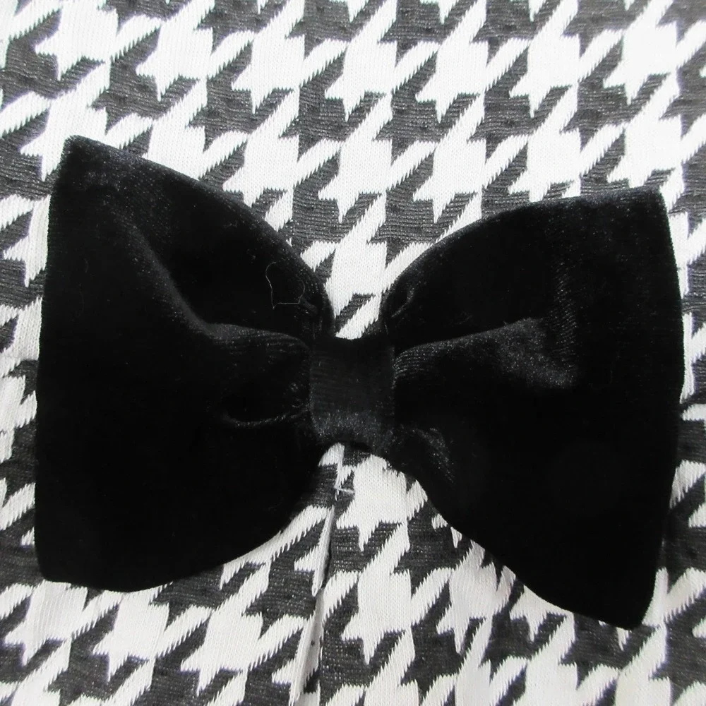 Rare Editions Houndstooth Coat Girls 12 Black White Velvet Bow Winter Dressy